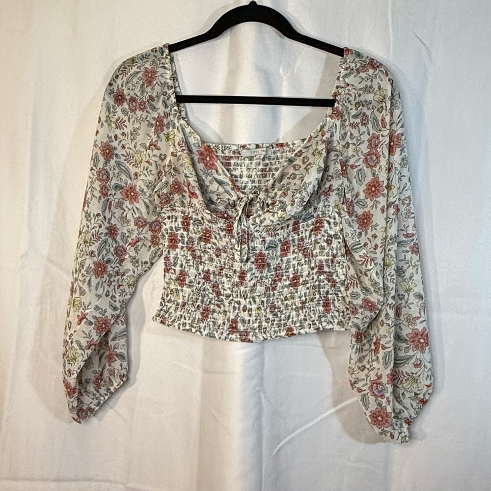 Love Tree Floral Blouse with Smocked Bodice